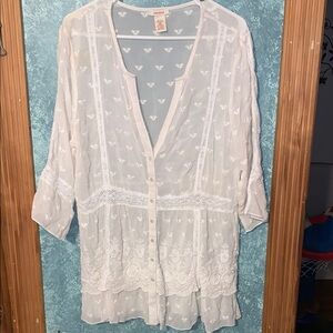 White Crochet-Detail Silk Blouse. Sundance. Beautiful.